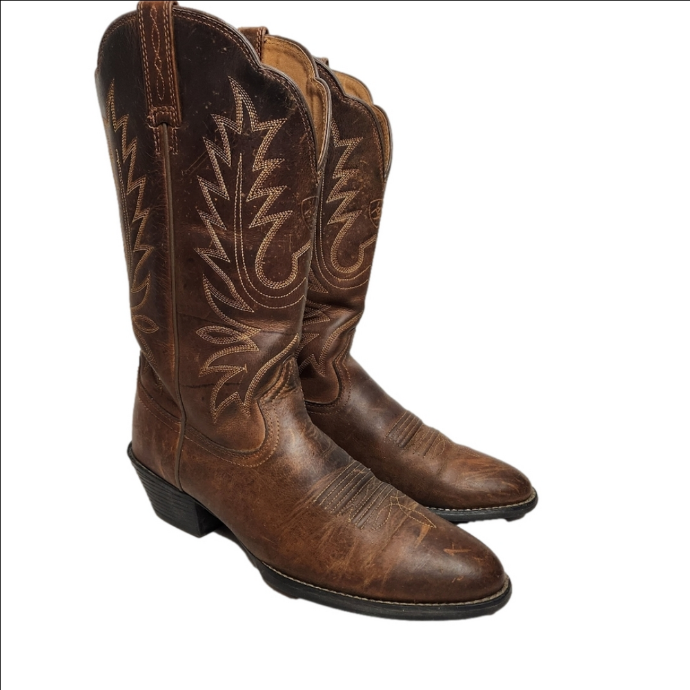 Cowboy boots leather brown heal Size 8 ARIAT - Picture 2 of 11